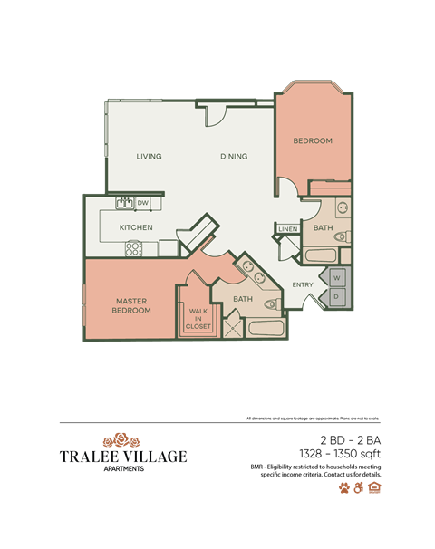 Floor plan for 2 beds, 2 baths, 1078 sqft